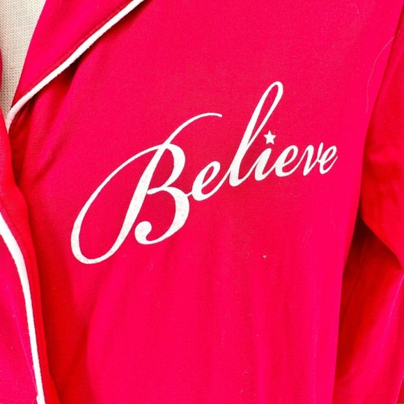 Charter Club Intimates Sleep Shirt Women's S Candy Red Believe LS Button NWT - Picture 2 of 10
